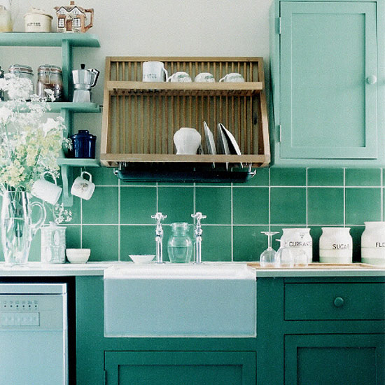 blue-green kitchen