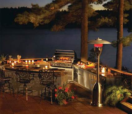 outdoor kitchen by lake