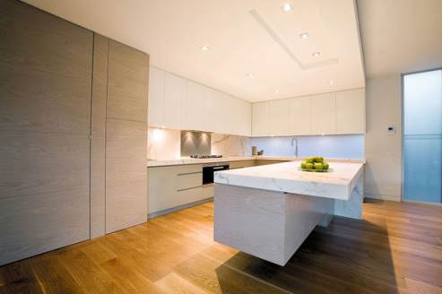 the marble kitchen island