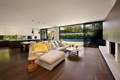 view of the living room and kitchen