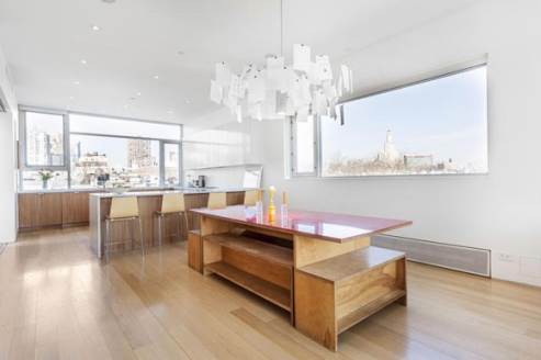 view of the kitchen from the dining area