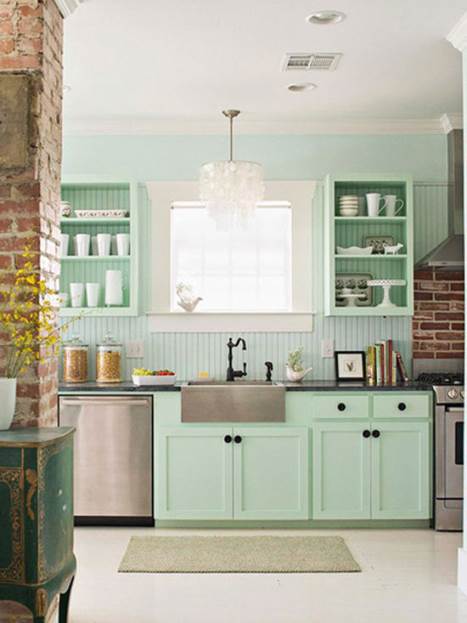 a mint green kitchen