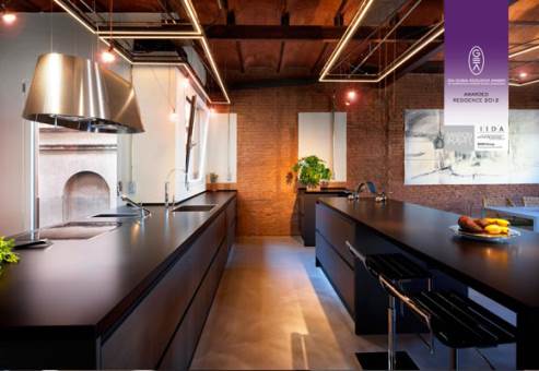 view of the double kitchen island