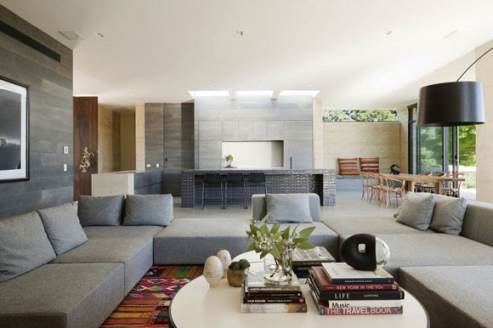 view of the living room and large kitchen island