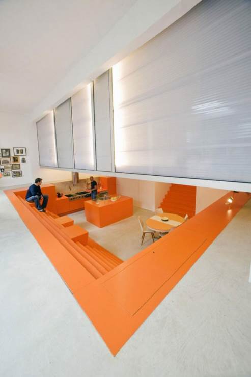 orange kitchen by lex architects