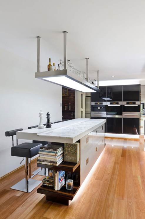 kitchen island with stainless steel shelf