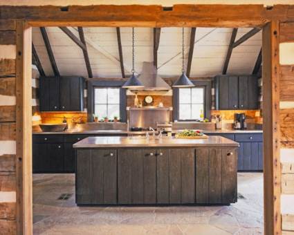 kitchen island with black cabinets