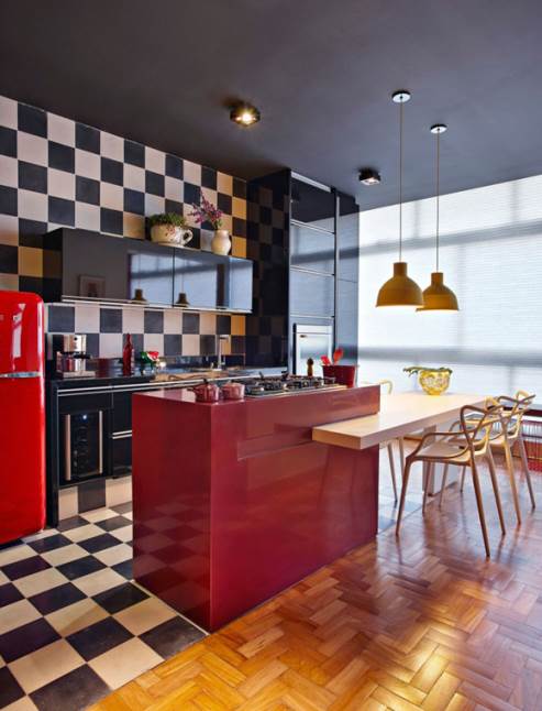 glossy black kitchen