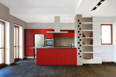 red kitchen by cafelab