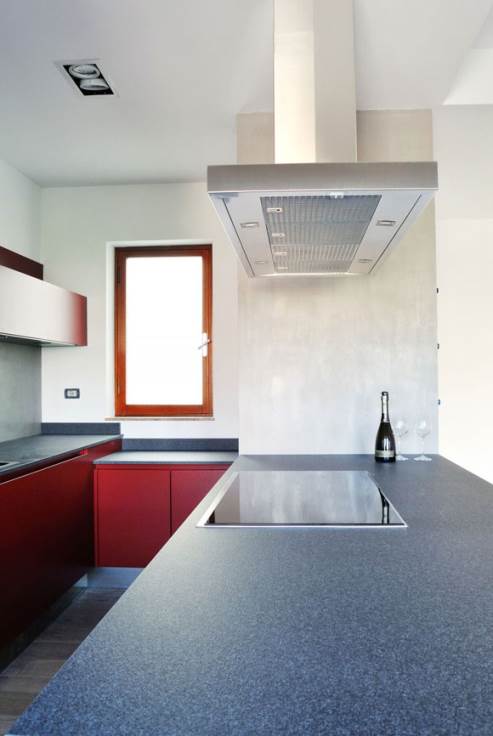 red and gray kitchen design