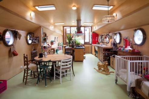 view of the boat kitchen and dining area