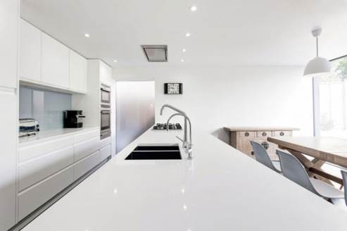 glossy white kitchen countertop