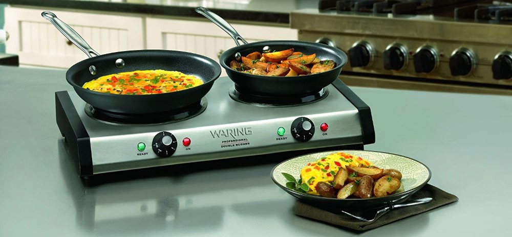 Portable electric stove with 2 burners