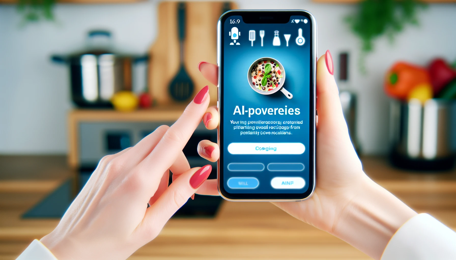 A smartphone with a recipe app open, demonstrating the accessibility of AI recipes from pantry to plate