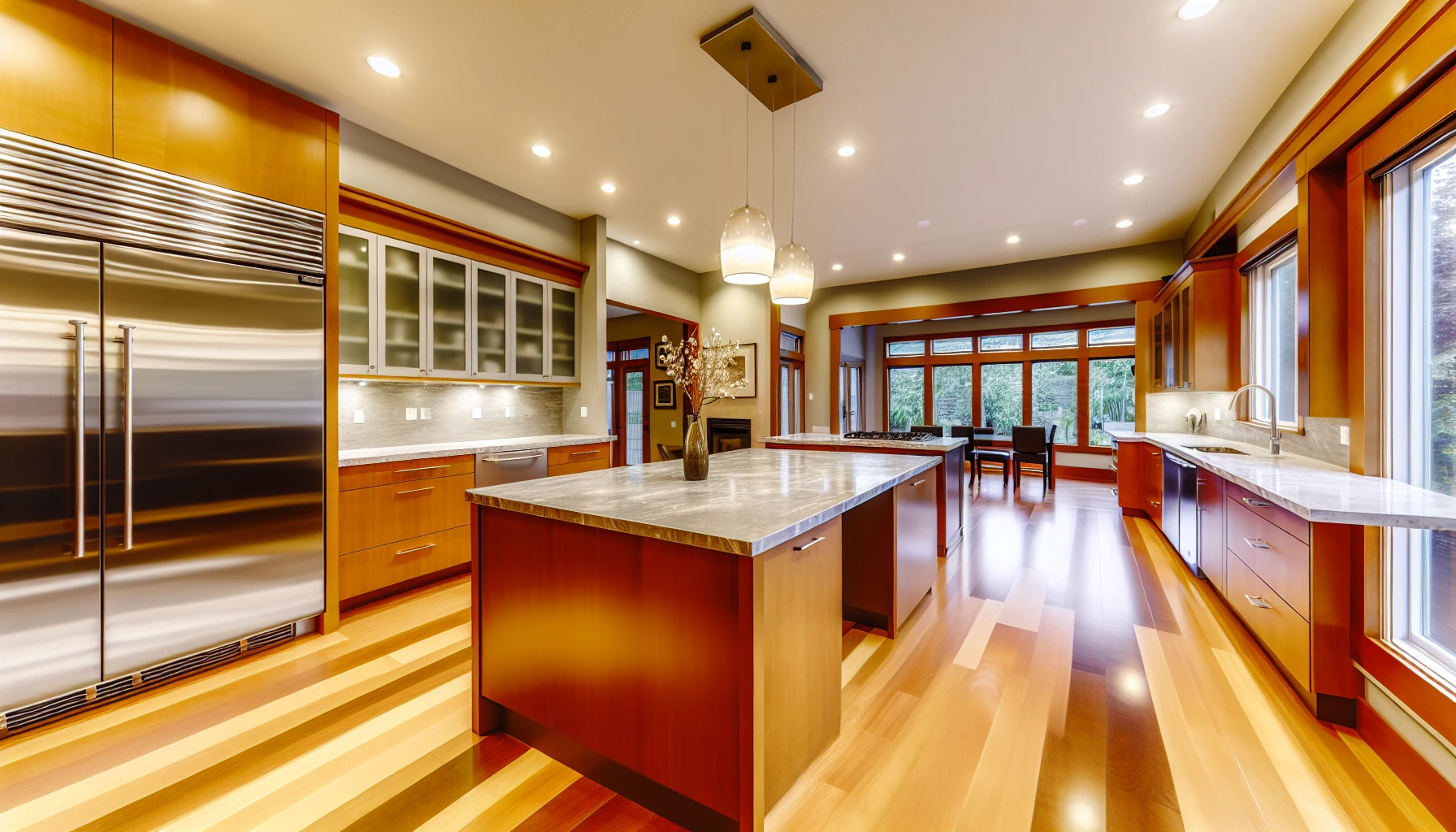 A spacious, well-lit kitchen in a single-family home
