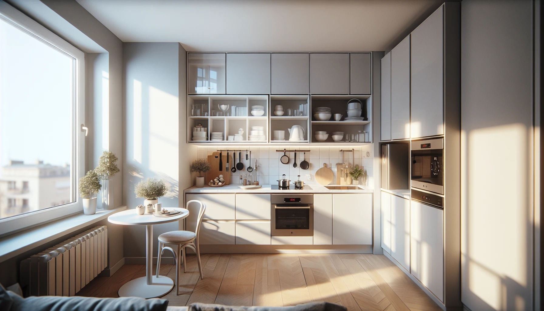 Efficient layout of a compact apartment kitchen